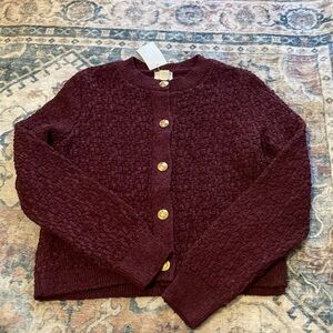 Maroon Textured Cardigan with Button Detail